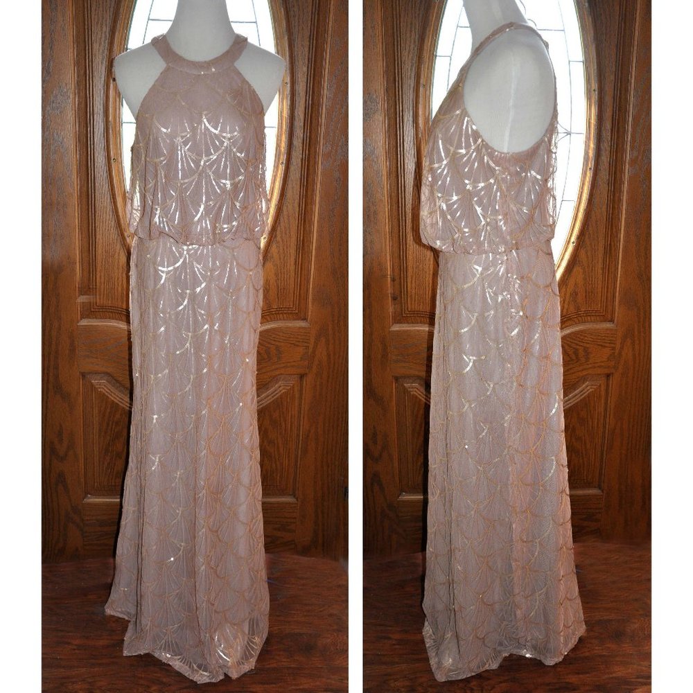 Sorella Vita Tortilla Tan Sleeveless Sequin Blouson Evening Gown Size 12